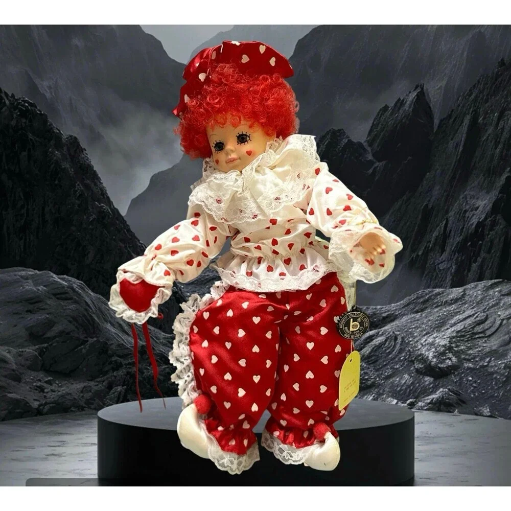 BRINN’S calendar limited edition Red Heart-Print Clown Doll